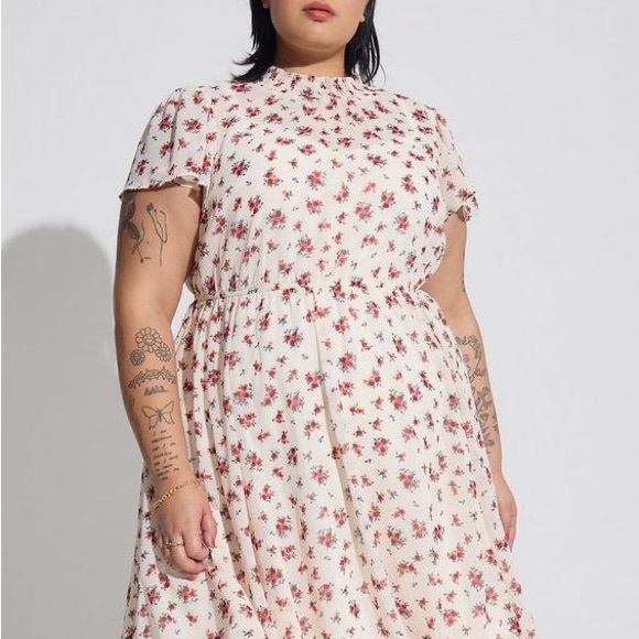 NEW Torrid Mini Chiffon Smocked Dress Rose Floral Size 00 - Picture 7 of 9